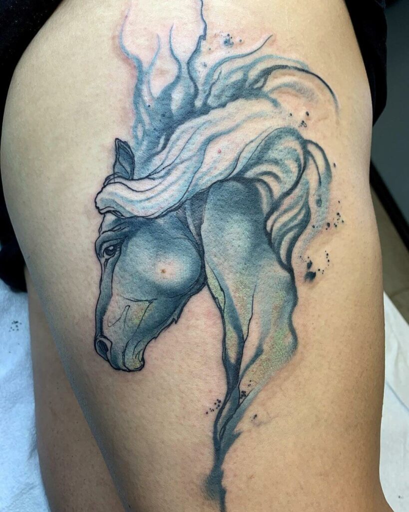 11+ Horse Watercolor Tattoo Ideas That Will Blow Your Mind! 20 Watercolor Style Side-Portrait of Horse Tattoo
