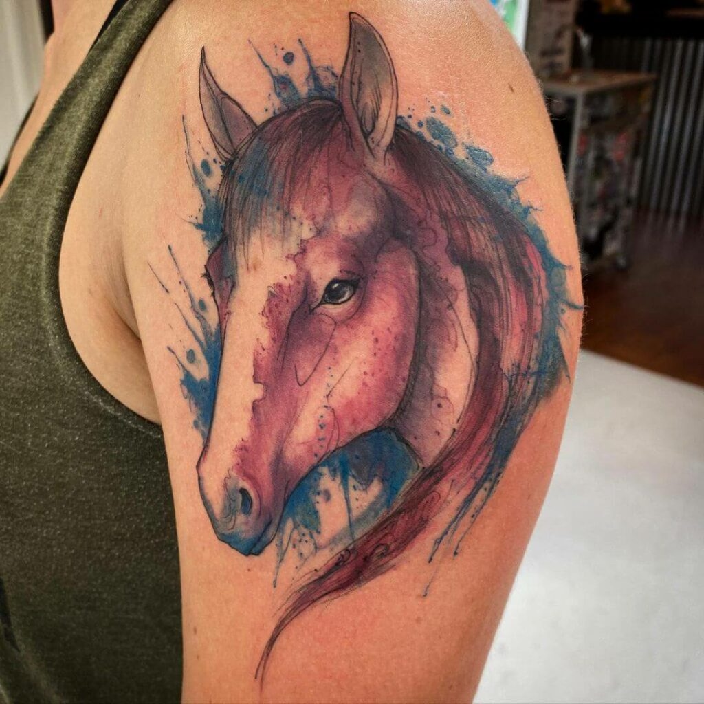 11+ Horse Watercolor Tattoo Ideas That Will Blow Your Mind! 11 Watercolor Tattoo Horse Portrait