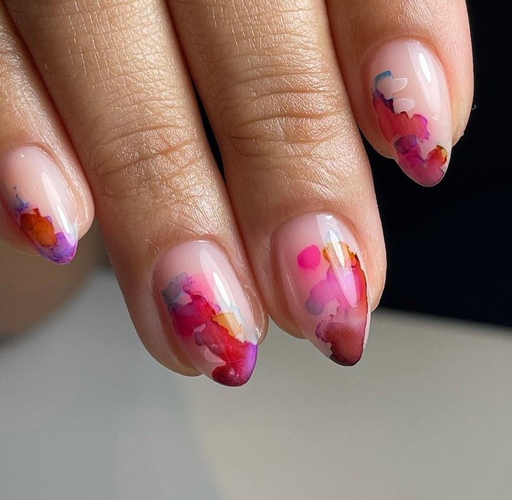 35 Latest Short Stiletto Nail Ideas to Try in 2024! 32 Watercolor Effect on Short Stiletto Nails