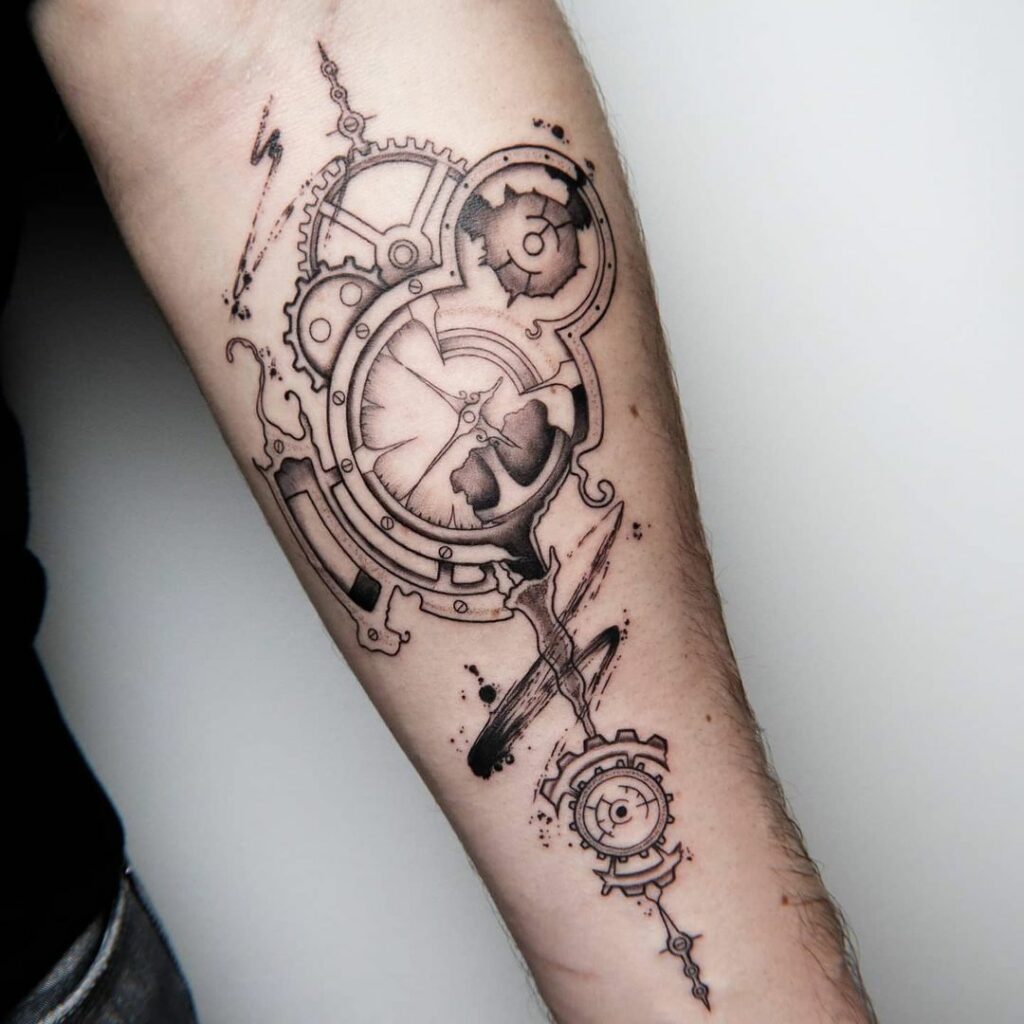 11+ Clockwork Tattoo Ideas You'll Have To See To Believe! 11 Watercolour Clockwork Tattoo