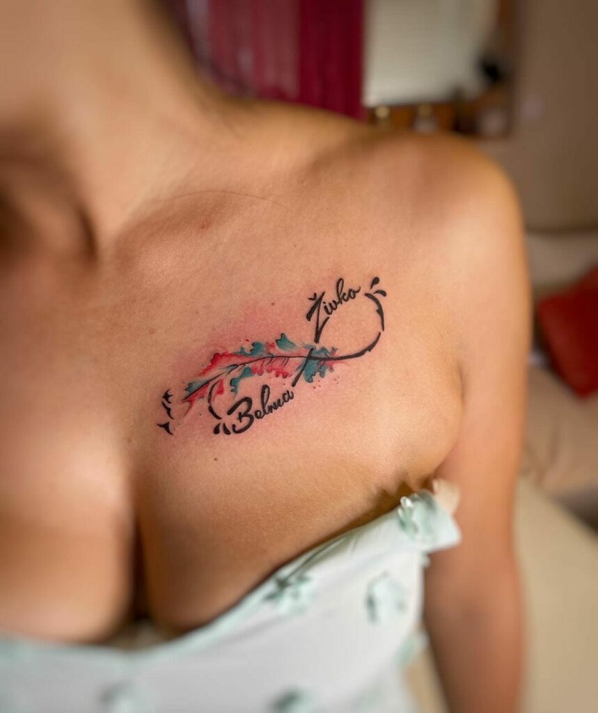 10+ Infinity Tattoo With Names Ideas You Have To See To Believe! 13 Watercolour Feather Infinity Tattoo
