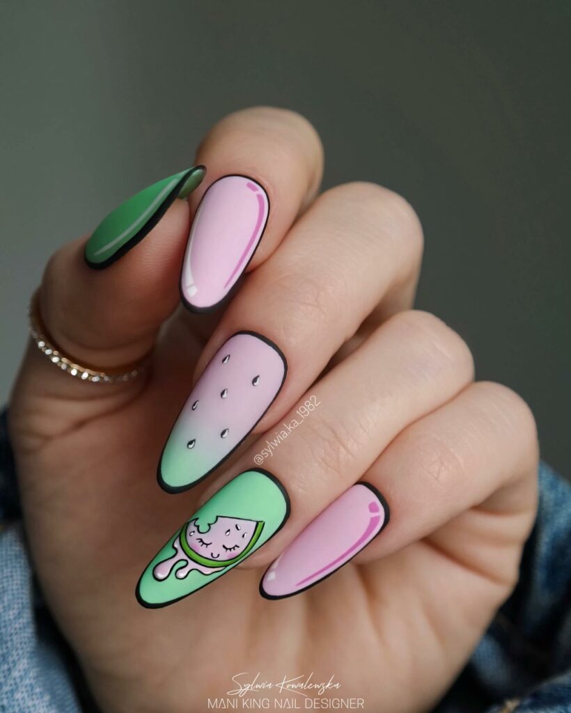 44 Latest Pop Art Nail Designs To Try In 2024! 25 Watermelon Pop Art Nails