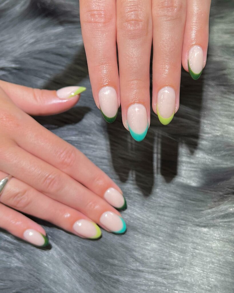 Try in 2024: 50 Latest Neon Green Nail Designs 36 Wave neon green french nails