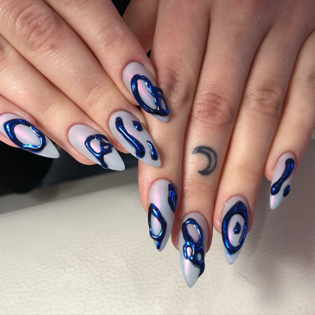 22 Latest Blue Chrome Nail Ideas To Try In 2024! 38 Wavy Chrome Nails