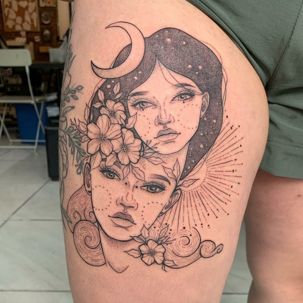 11+ Meaningful Moon And Stars Tattoo Ideas That Will Blow Your Mind! 12 Waxing Crescent Moon Tattoo Designs With Portrait