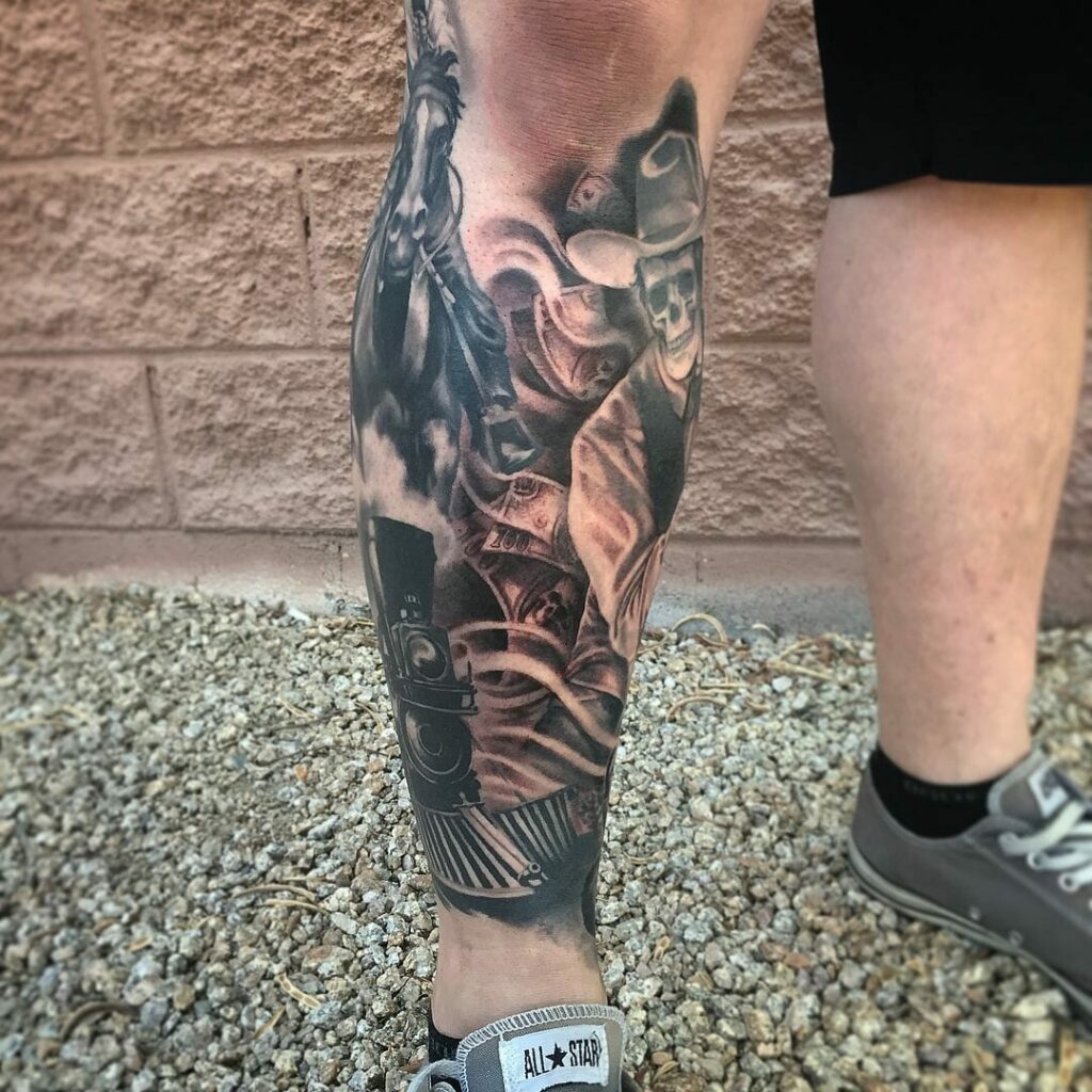 12+ Western Tattoo Sleeve Ideas To Inspire You! 14 Western Sleeve Tattoo On The Leg