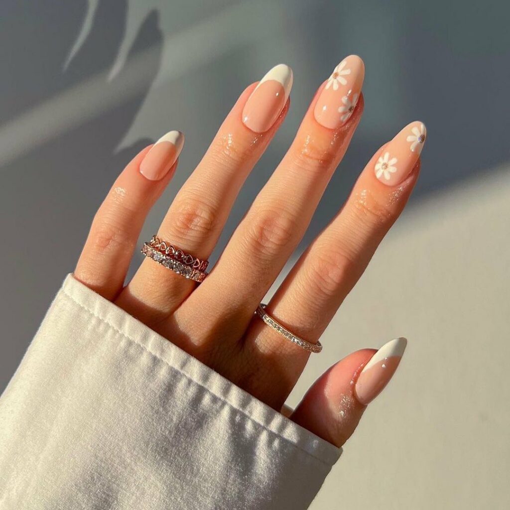 50 Latest Nude Nail Designs To Try In 2024 23 Nude Nails with Florals