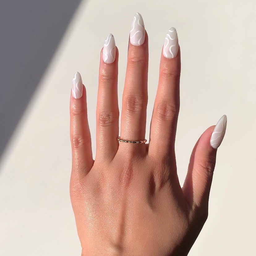 44 Latest White Nail Ideas To Try In 2024! 34 Artistic Abstract Swirl White Nails