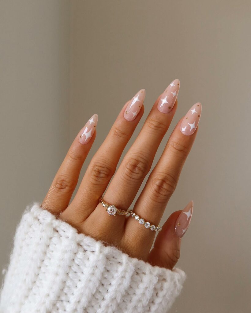 Rock 25 Chic White Almond Nail Designs in 2024 18 Gold-Infused White Almond Nails