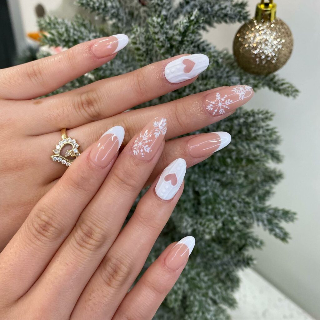 Celebrate with 40 Christmas Statement Nail Designs in 2024 50 Artistic Almond White Christmas Nails