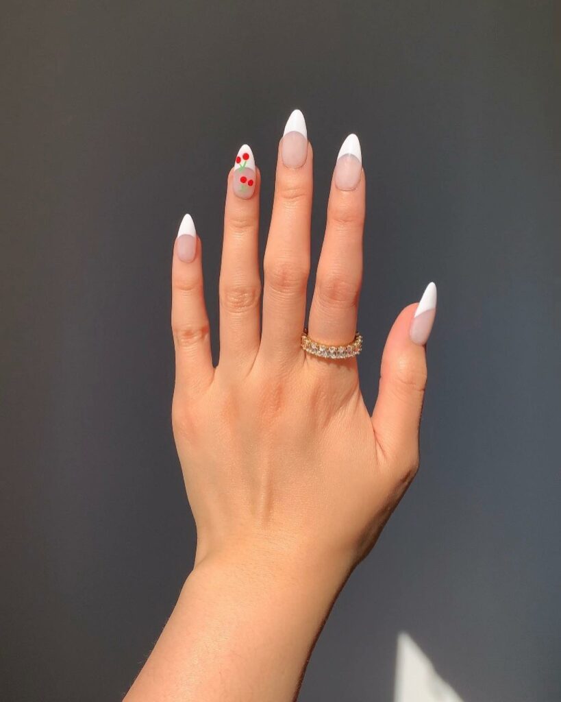 44 Latest White Nail Ideas To Try In 2024! 33 French White Nails with Cherry Accents