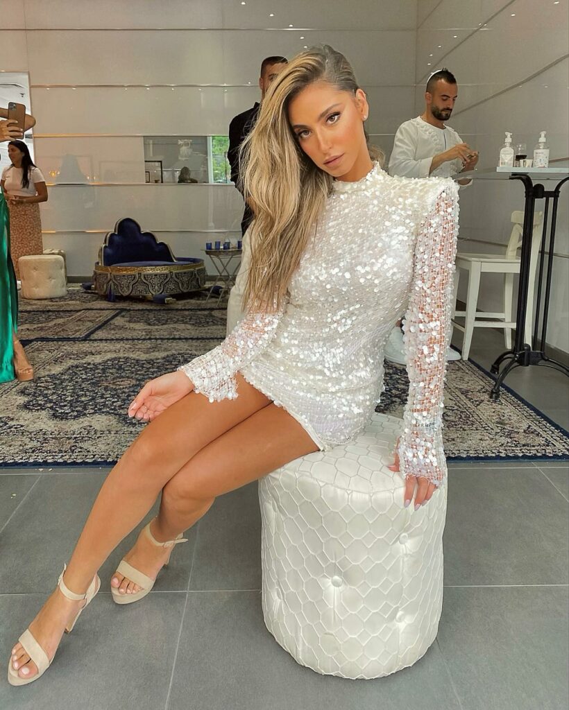 What to Wear to a White Party 9 White Sequin Bodycon Dress & Silver Heels