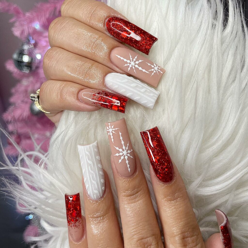 Sport 35 Festive Red Christmas Nails in 2024 28 Pristine White Snowflake Designs on Red Christmas Nails