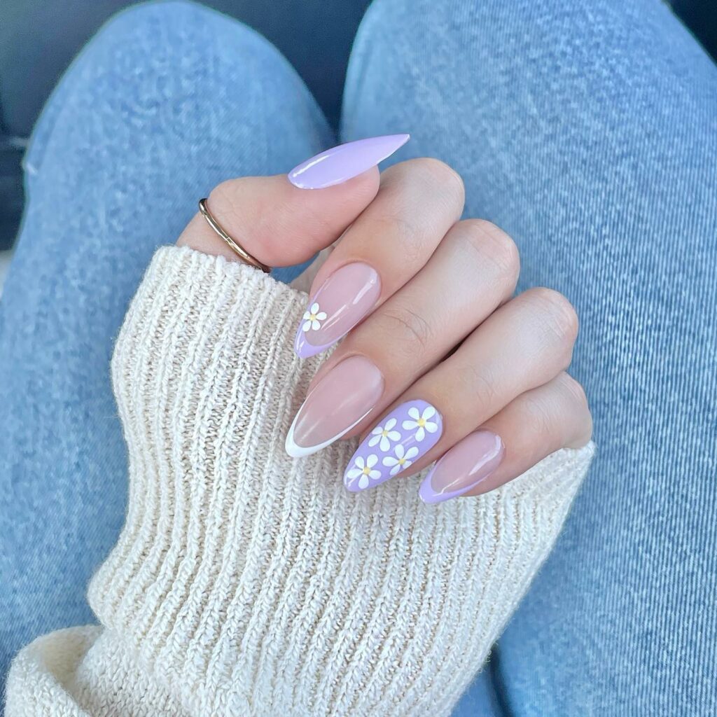 Experiment with 40 Fresh White Tip Nail Ideas for 2024 36 White Tips and Floral Accents