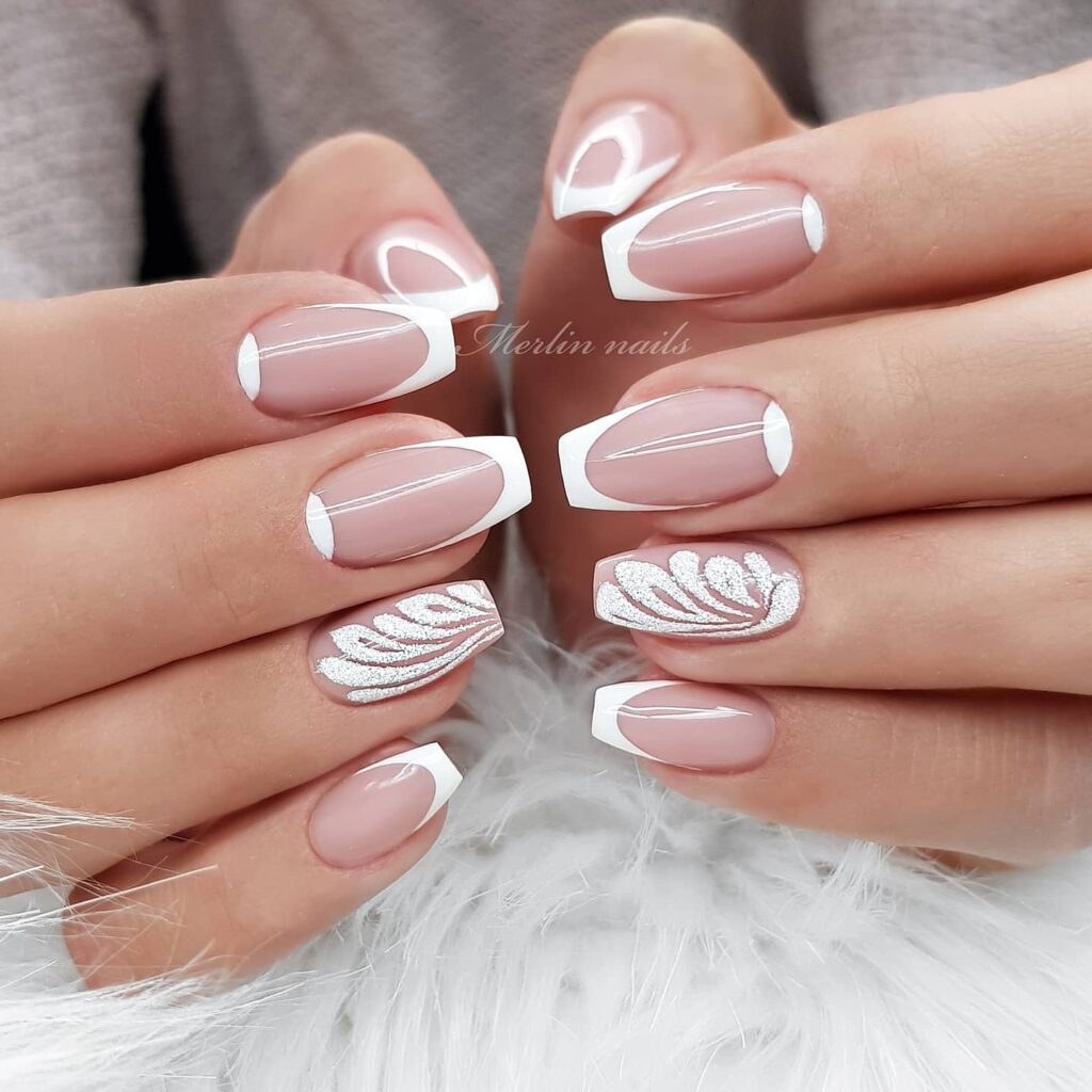Experiment with 40 Fresh White Tip Nail Ideas for 2024 53 White Tips with Mini Portraits