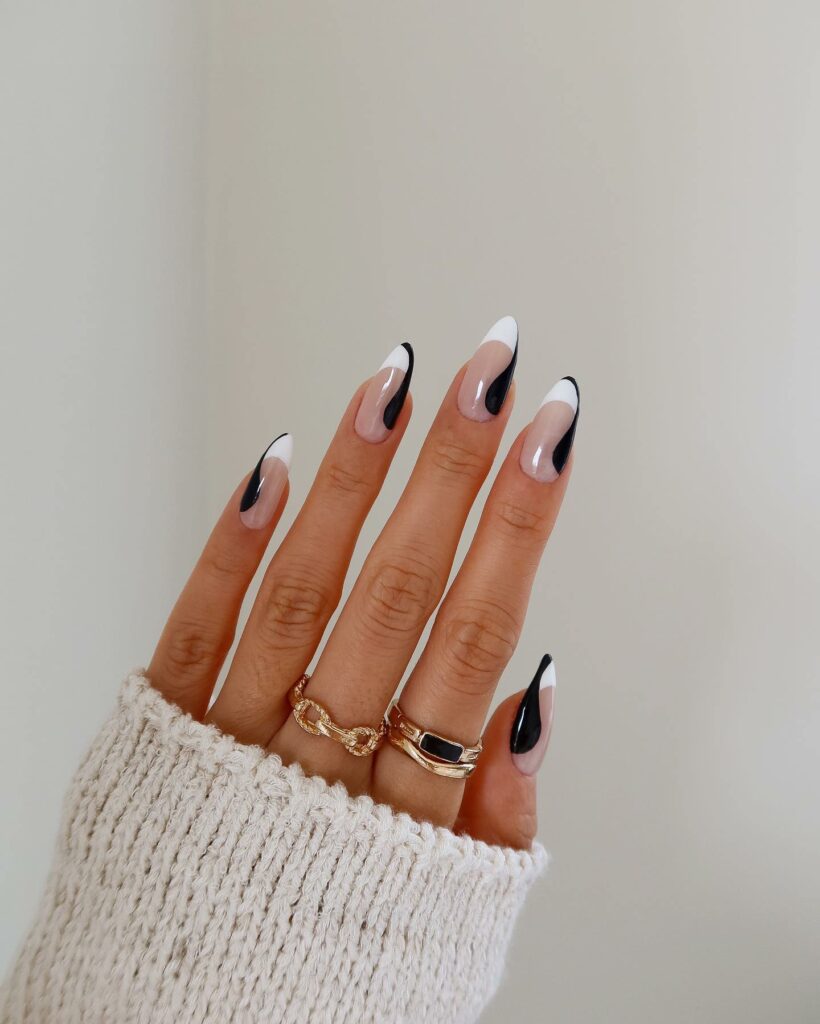 30 Latest Black Almond Nail Ideas To Try In 2024! 30 Elegance of White and Black Almond Nails