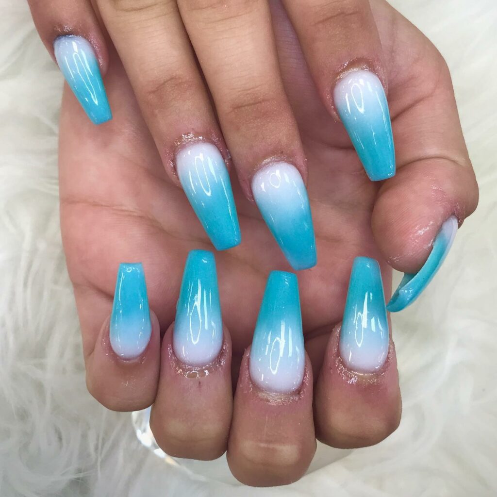 30 Latest Blue And White Nail Ideas To Try In 2024! 34 Dreamy White and Blue Ombré Coffin Nails