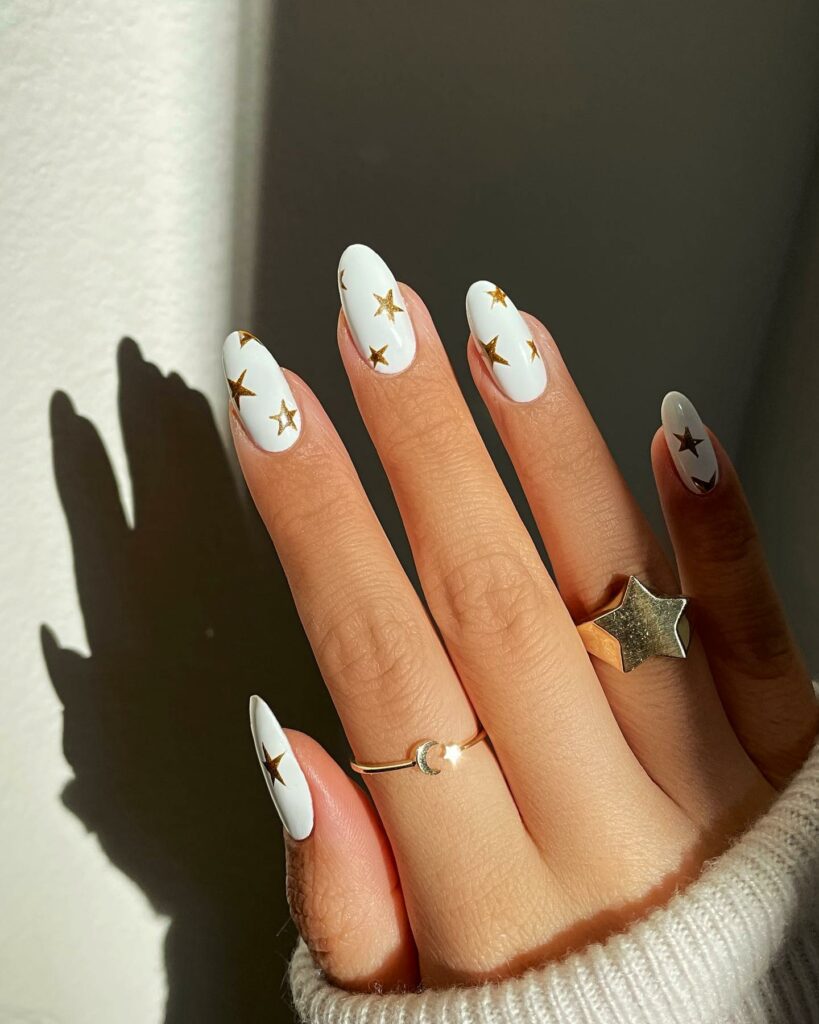 44 Latest White Nail Ideas To Try In 2024! 41 White and Gold Nail Designs