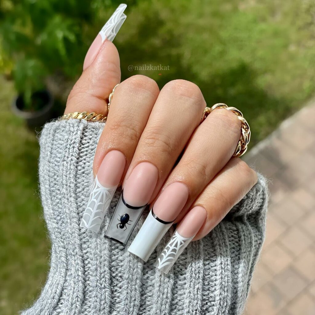 55 Latest Spider Web Nail Designs To Try In 2024! 22 White spider web nails