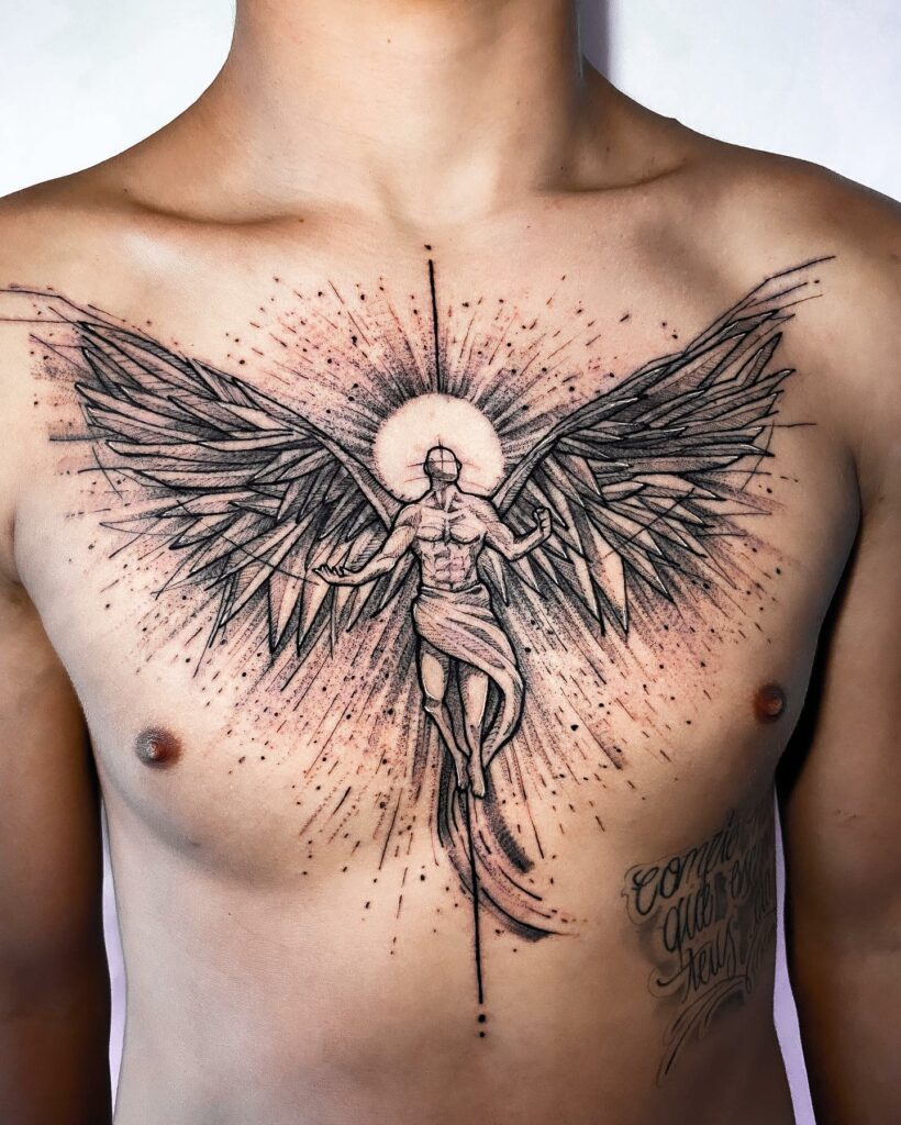 11+ Wings On Chest Tattoo Ideas That You Have To See To Believe! 13 Winged Tattoo In Black for Chest