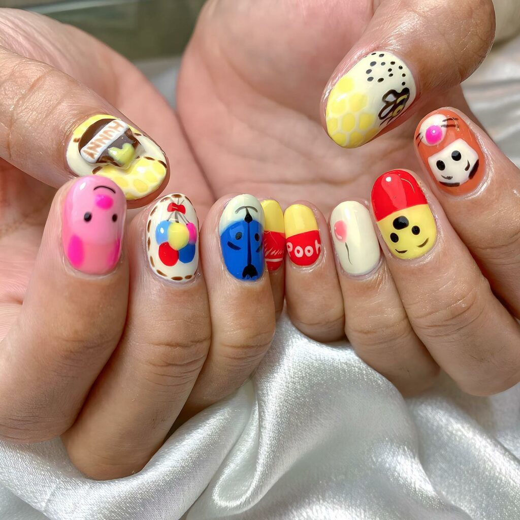 Enjoy 64 Cartoon Nails to Try in 2024 26 Winnie the Pooh Cartoon Nails