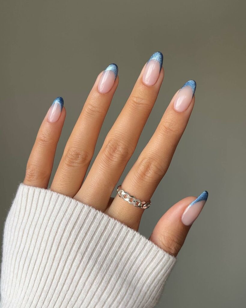 Celebrate with 33 Short Christmas Nail Ideas in 2024 17 Winter Blue French Short Christmas Nails