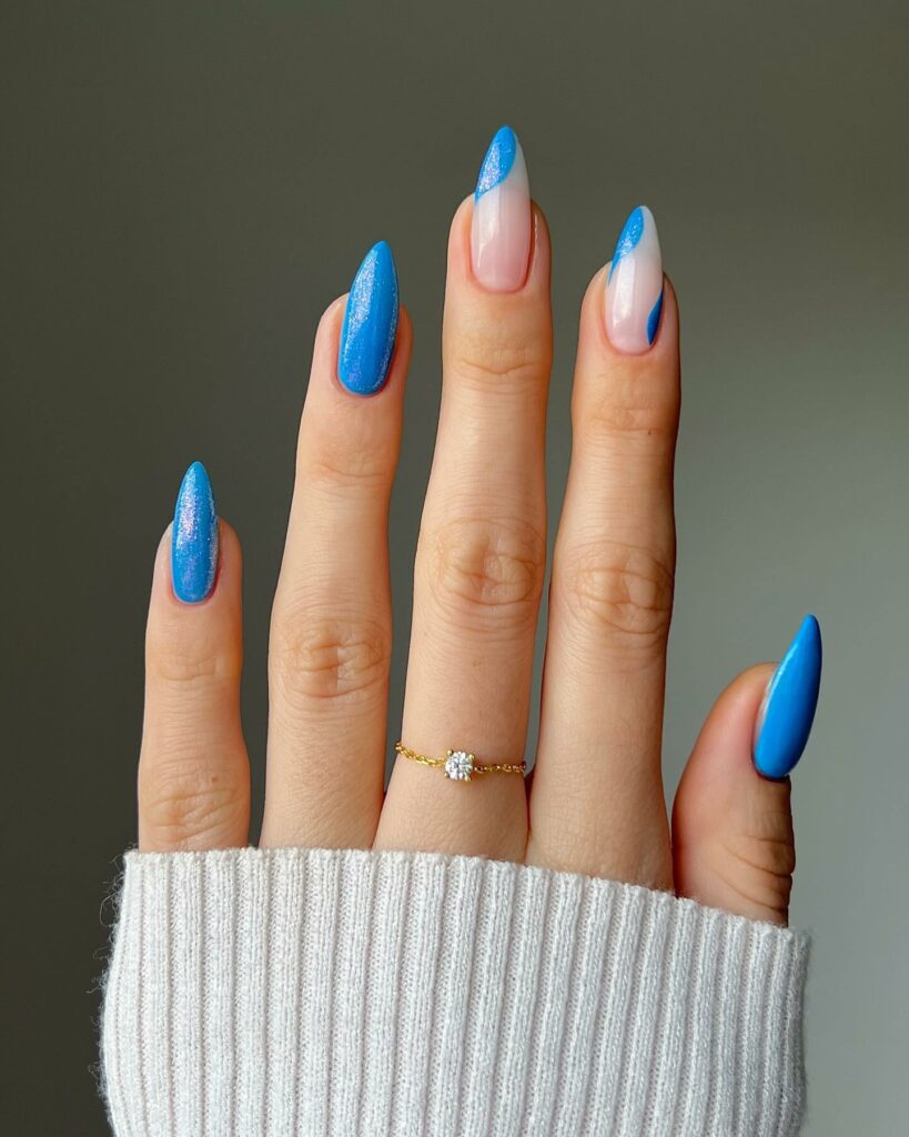 Feel Festive with 30 Blue Christmas Nail Ideas in 2024 23 Winter French Blue Christmas Nails