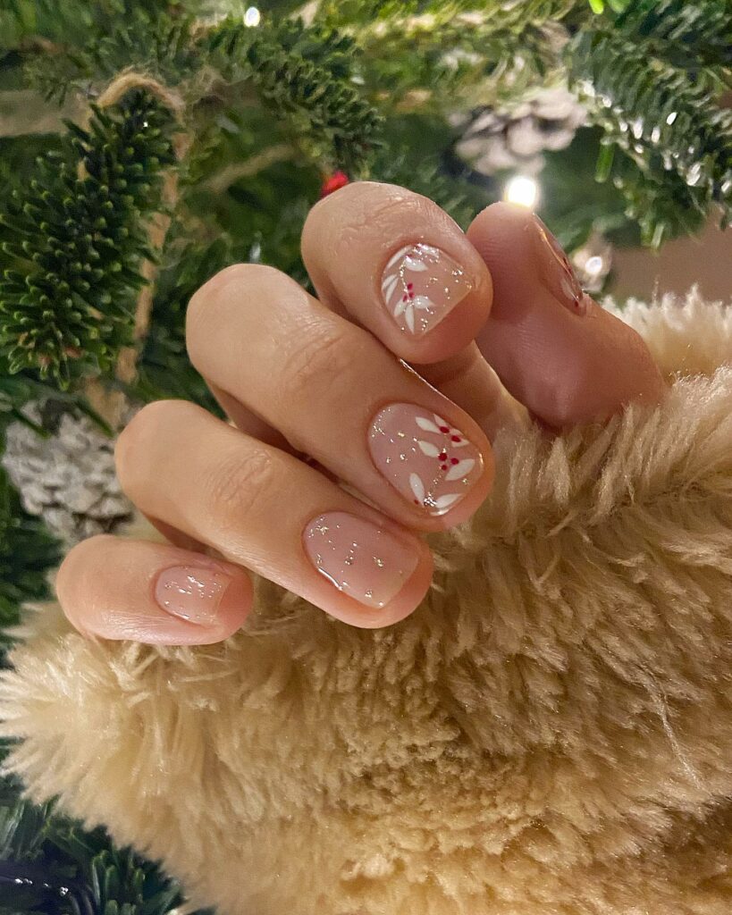 Celebrate with 33 Short Christmas Nail Ideas in 2024 37 Winter Leaves Short Christmas Nails