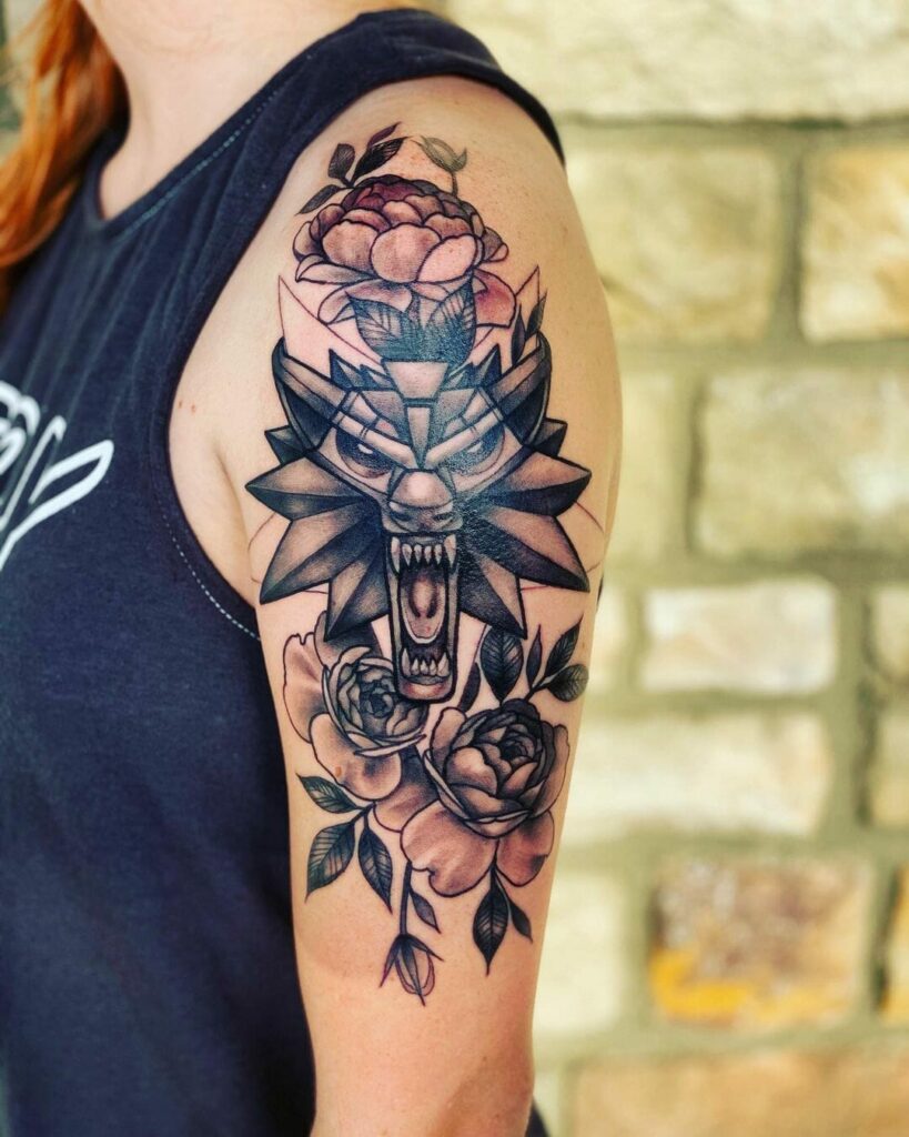 15+ Quarter Sleeve Tattoo Ideas You Have To See To Believe! 22 Witcher Medallion Sleeve Tattoo