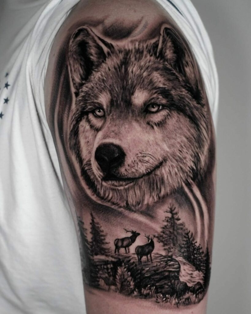 11+ Wolf Half Sleeve Tattoo Ideas That Will Blow Your Mind! 10 Wolf Half Sleeve Tattoo