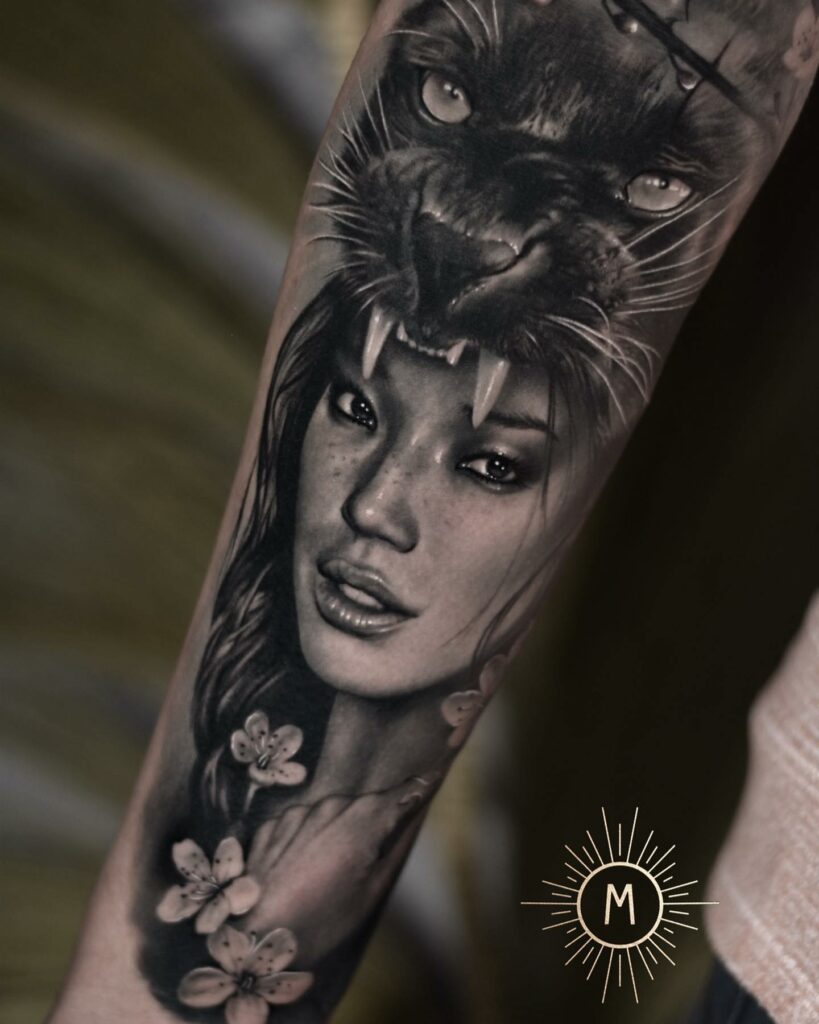 12+ Realistic Black Panther Tattoo Ideas To Inspire You! 11 Woman and Black Panther Tattoo