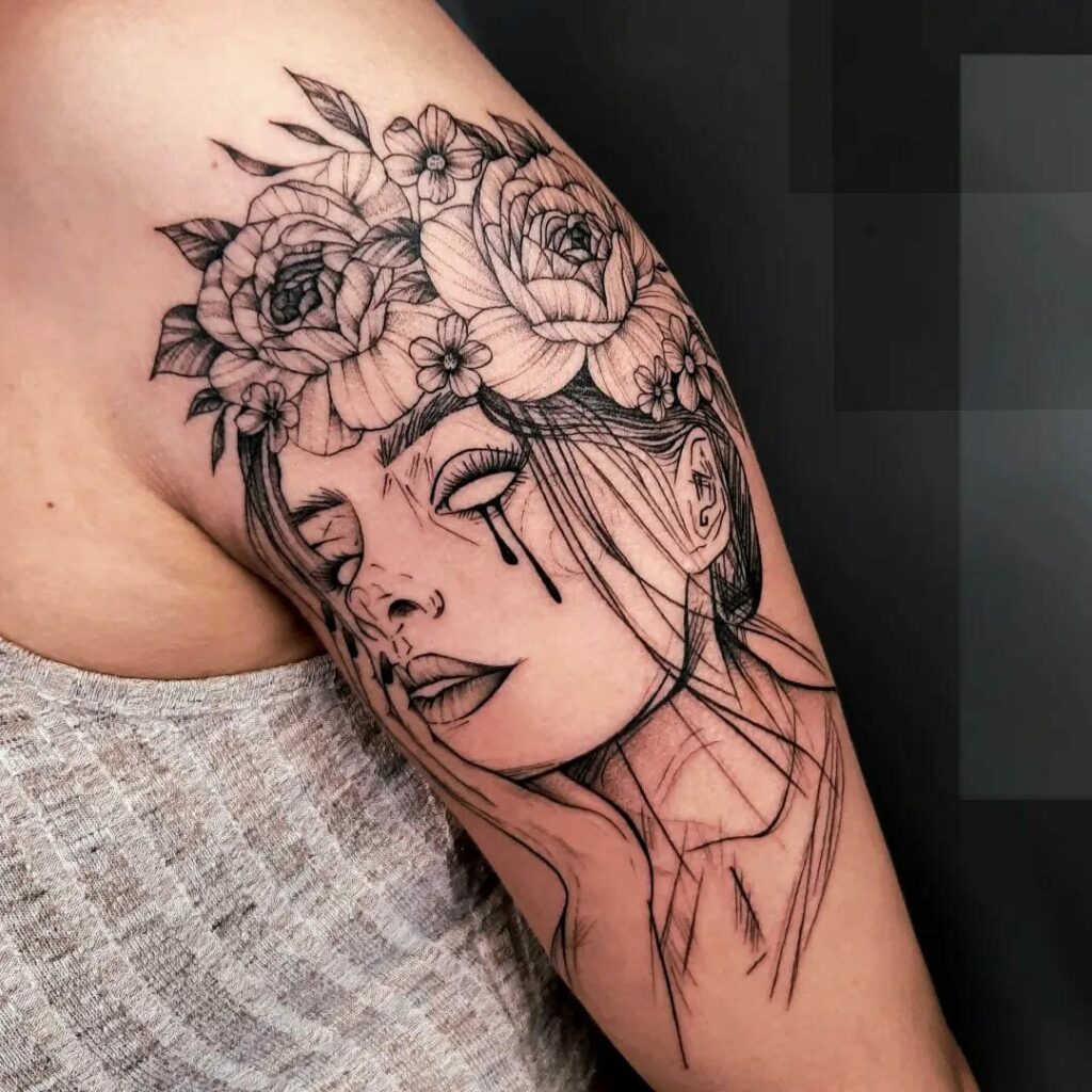 11+ Unique Upper Arm Half Sleeve Tattoo Ideas That Will Blow Your Mind! 19 Women x Flowers Tribal Sleeve Tattoo