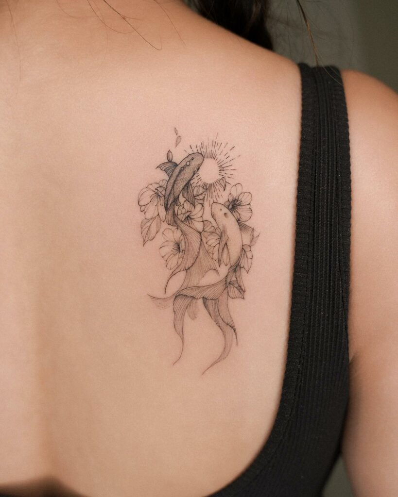 14+ Koi Fish Tattoo Yin Yang Ideas That Will Blow Your Mind! 16 Yin Yang Koi Fish Tattoo With Flowers