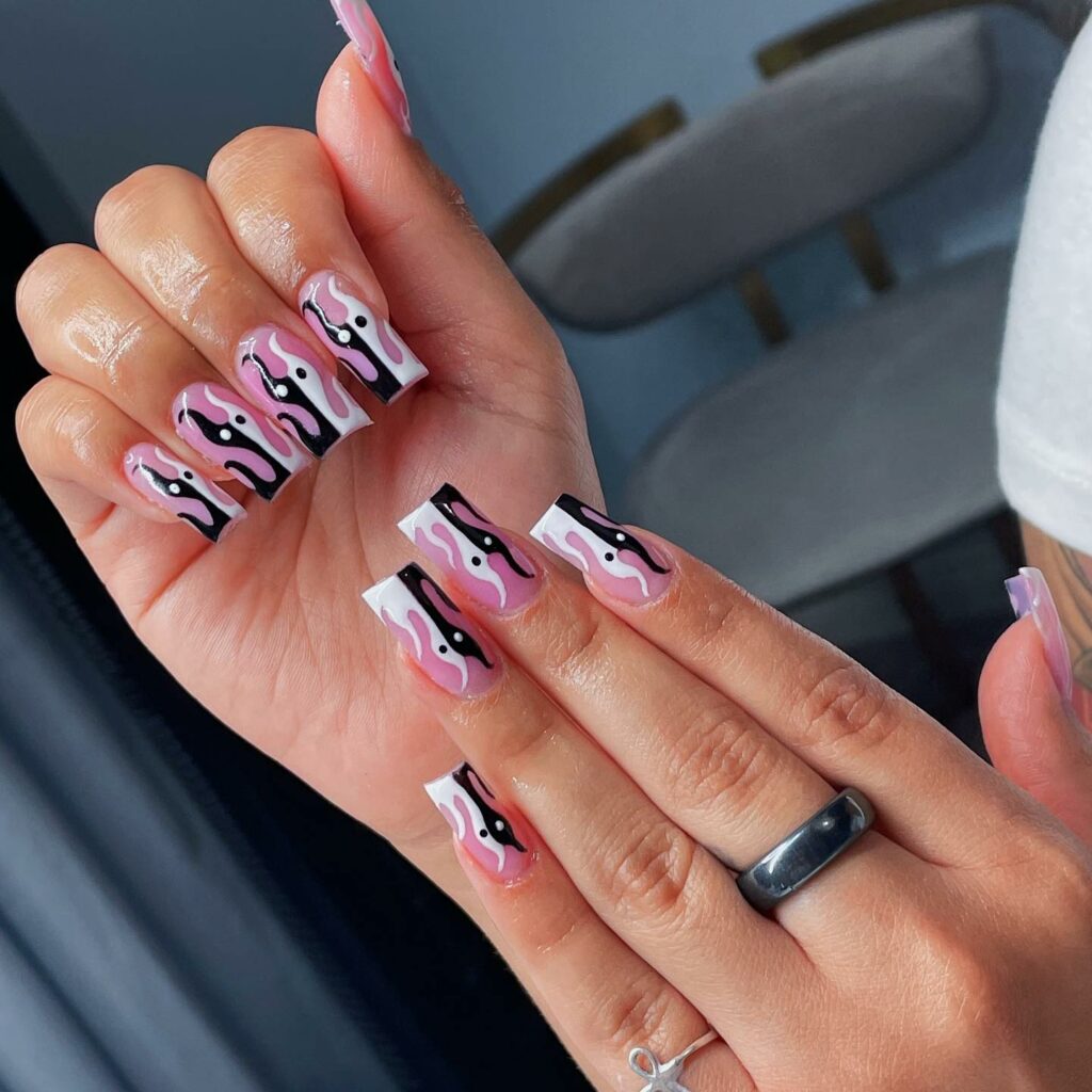 24 Latest Long Nail Designs To Try In 2024! 23 Yin Yang and Flame Accent Nails