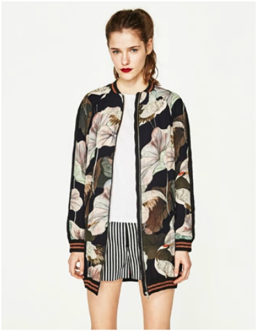 Zara Oversized Printed Bomber Jacket £69.99 Longline leaf print bomber jacket