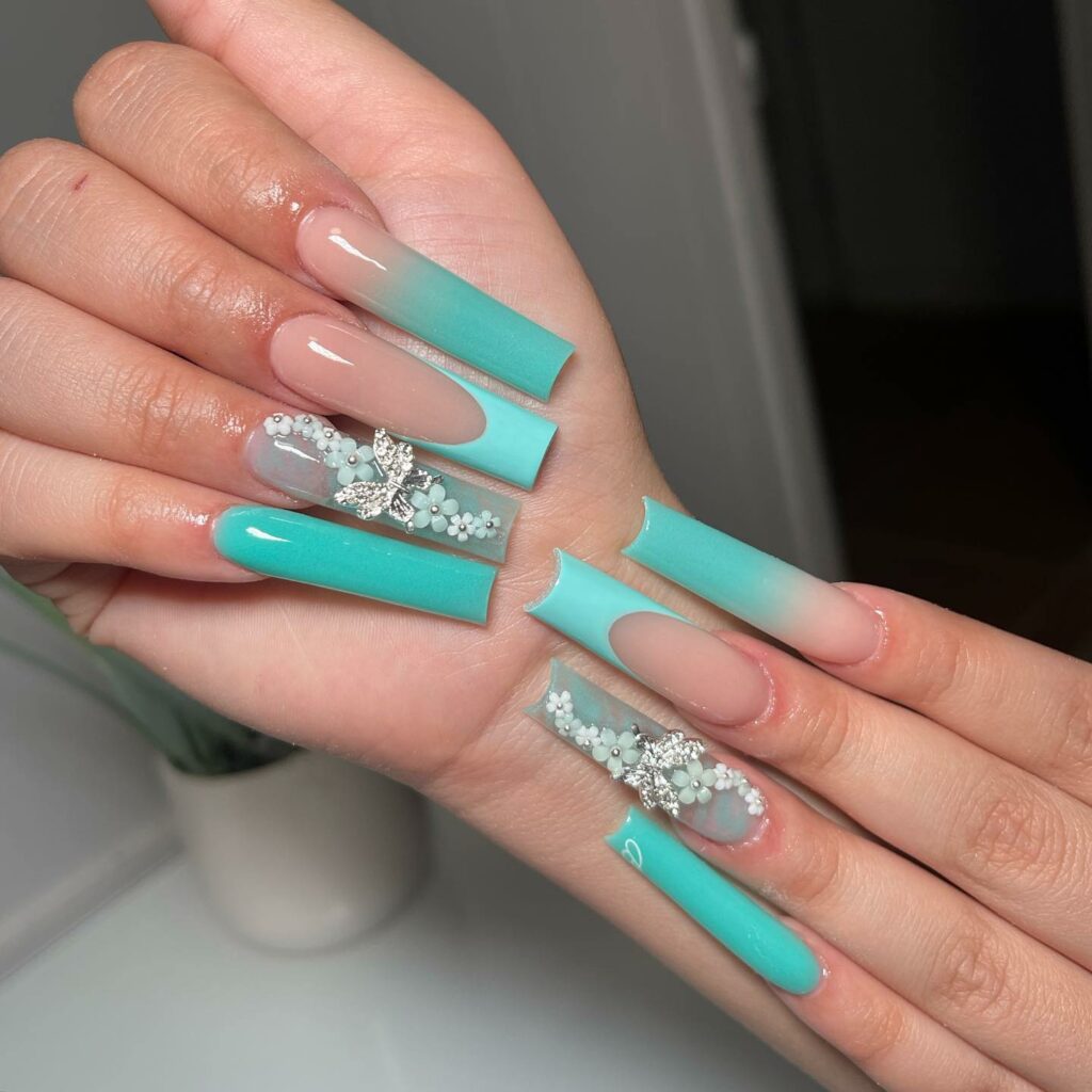 37 Latest Teal Nail Designs To Try In 2024! 27 Acrylic Teal Nails