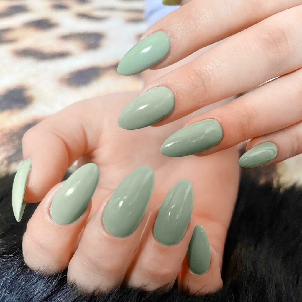 Discover 36 Sage Green Nail Designs To Try in 2024 26 almond sage green nails