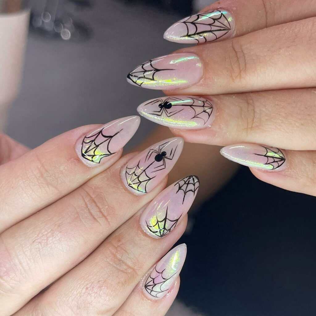 55 Latest Spider Web Nail Designs To Try In 2024! 15 asymmetrical web nails
