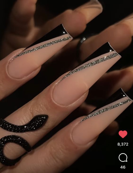 40 Latest Black Coffin Nail Designs To Try In 2024! 17