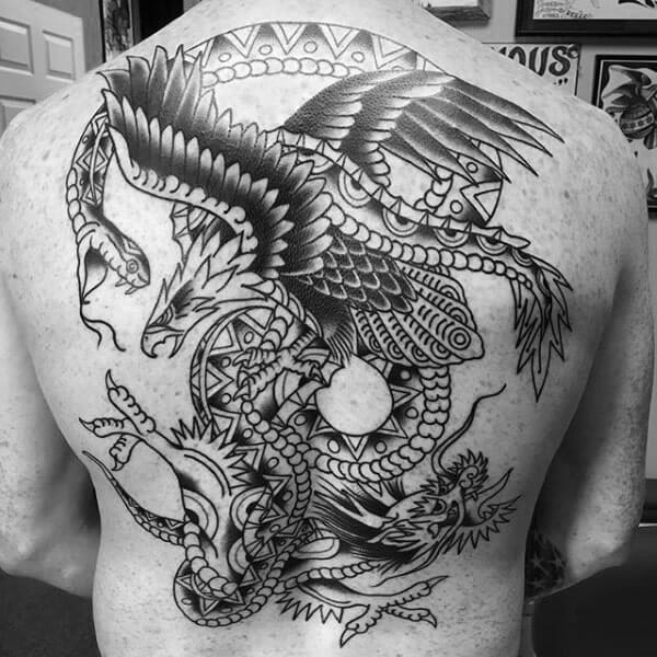28 Latest Old School Tattoos To Inspire You In 2024! 14 Eagle Back Tattoo