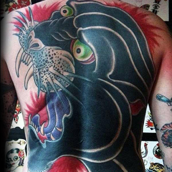 28 Latest Old School Tattoos To Inspire You In 2024! 15 Black Panther Traditional Back Tattoo