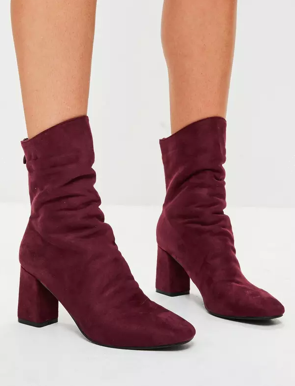 burgundy sock leg suedette midi boots – $67 burgundy sock leg suedette midi boots