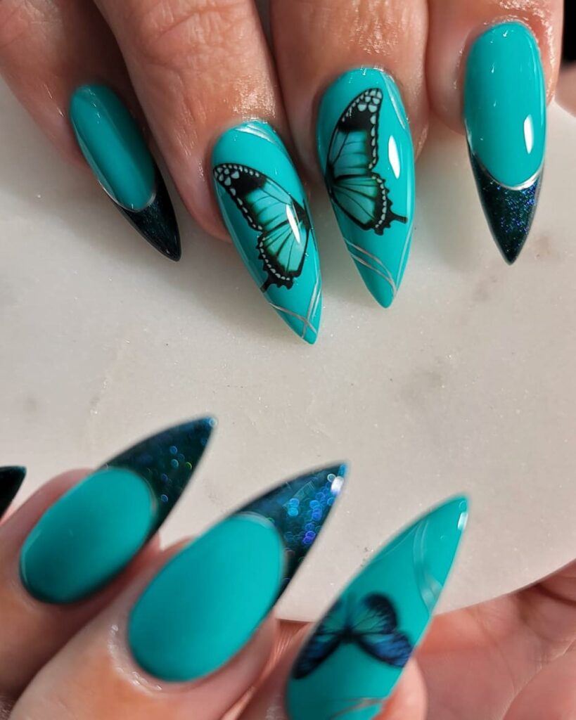 37 Latest Teal Nail Designs To Try In 2024! 31 Butterfly Teal Nails