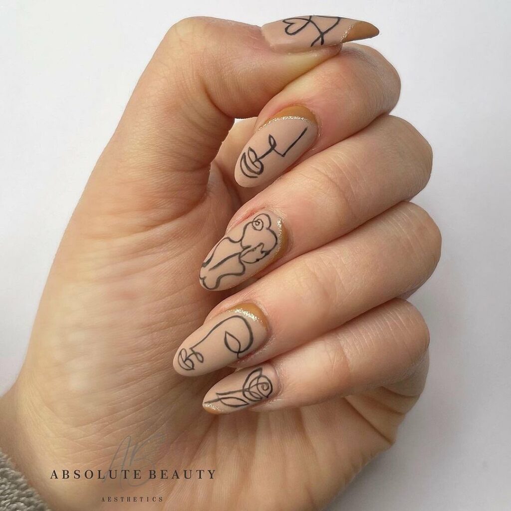 Bring Warmth with 20 Light Brown Nail Ideas in 2024 25 Abstract Line Art on Light Brown Nails