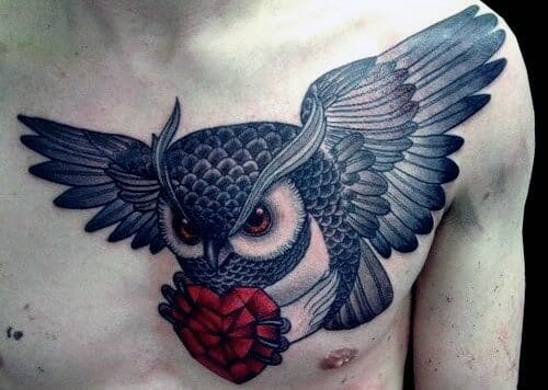 33 Latest Owl Tattoos To Inspire You In 2024! 40 Owls with Red Heart