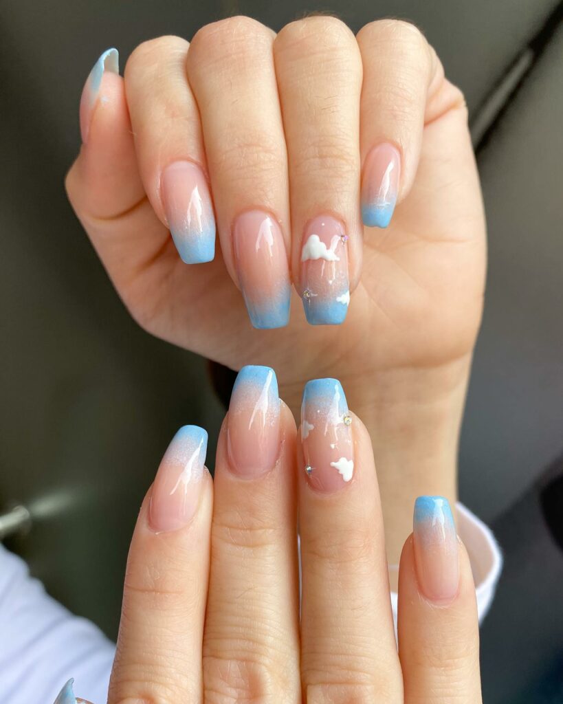 30 Blue French Tip Nail Ideas To Try In 2024! 25 clounds Blue nails