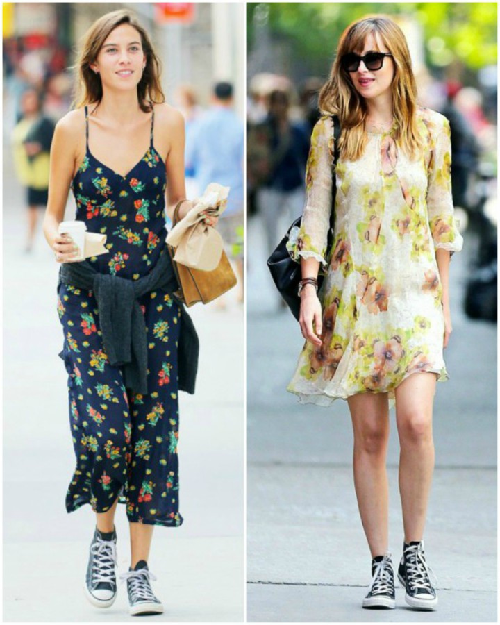 How to Wear High Tops 35 Dakota Johnson and Alexa Chung Summer dresses with converse outfits
