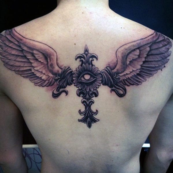 33 Latest Cross Tattoos To Inspire You In 2024! 16 Winged Cross Back Tattoo