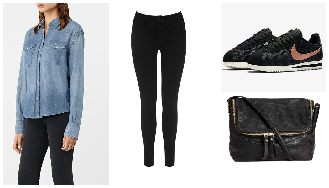 How To Wear Denim Shirts 43 denim shirt jeans black nike trainers black bag