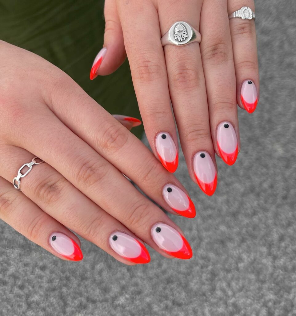 Explore 40 Red French Tip Nail Designs for 2024 34 dots red french nail